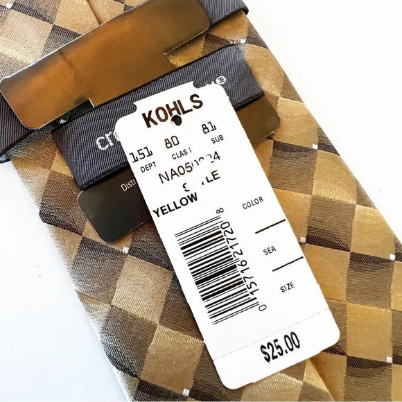 Croft‎ & Barrow Silk Tie Taupe Gray Diamond Print Stain Resistant New Kohls - Picture 3 of 8